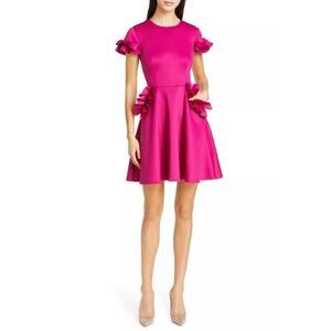 NWOT Ted Baker London Deep Pink Luucie Neoprene Fit & Flare Dress Size 4 / US 10